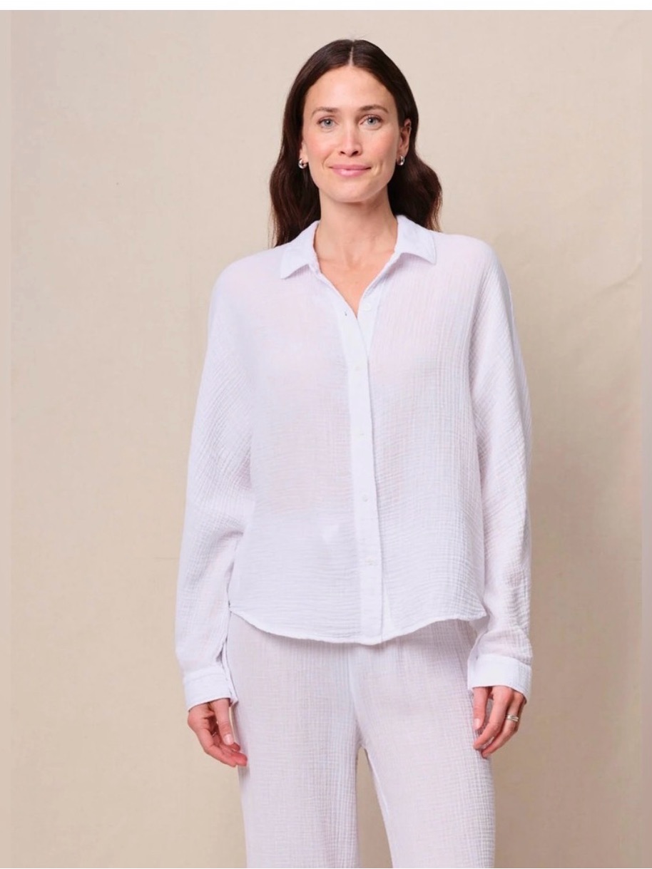 Stateside Women's Lightweight White Button-Front Gauze Shirt